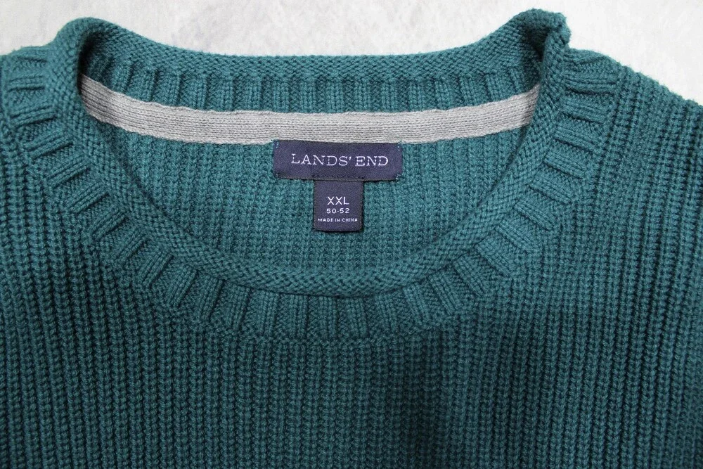Lands’ End Roll Neck Ribbed Knit Sweater Men’s XXL Teal Green